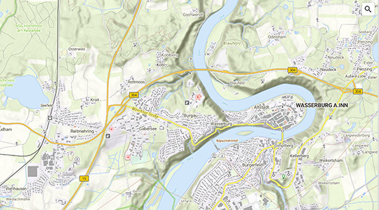 Farbiger Kartenausschnitt mit den Daten von basemap.de Web Vektor 